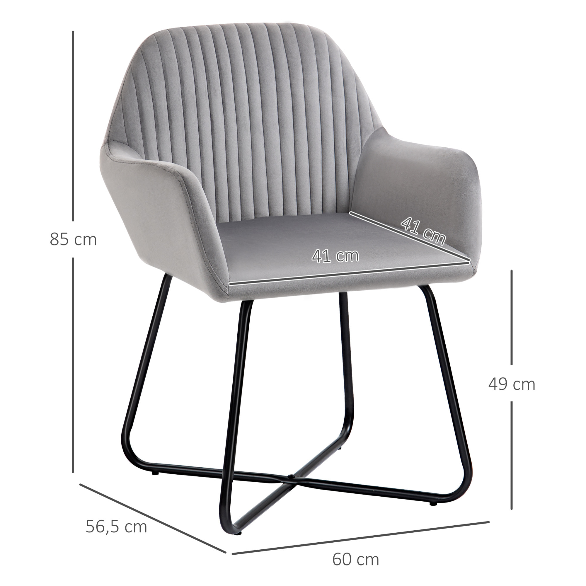 Butaca de Salón Sillón de Salón Tapizado en Terciopelo con Asiento Acolchado Base Metálica Cruzada Sillón Lectura para Sala de Estar Dormitorio Gris
