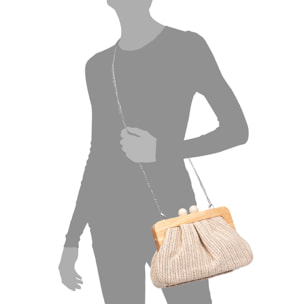 Benestare Bolso bandolera Mujer. Tela con detalles de madera natural y piel sintética.
