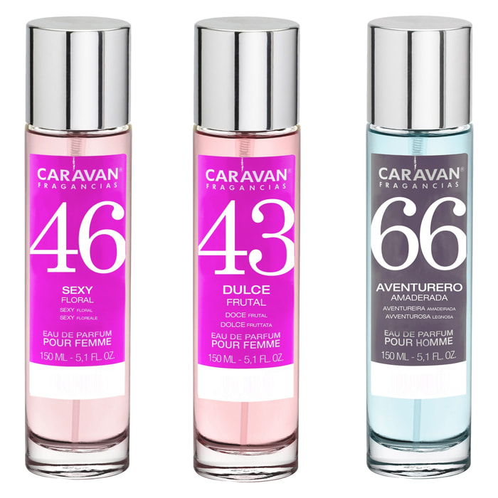 3x caravan perfumes de mujer nº43 nº46 de 150ml y perfume de hombre nº66 - 150ml