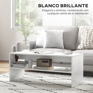Mesa de Centro Mesa Auxiliar con Compartimento Abierto Mesa de Café para Salón Comedor 100x40x41,5 cm Blanco Brillante