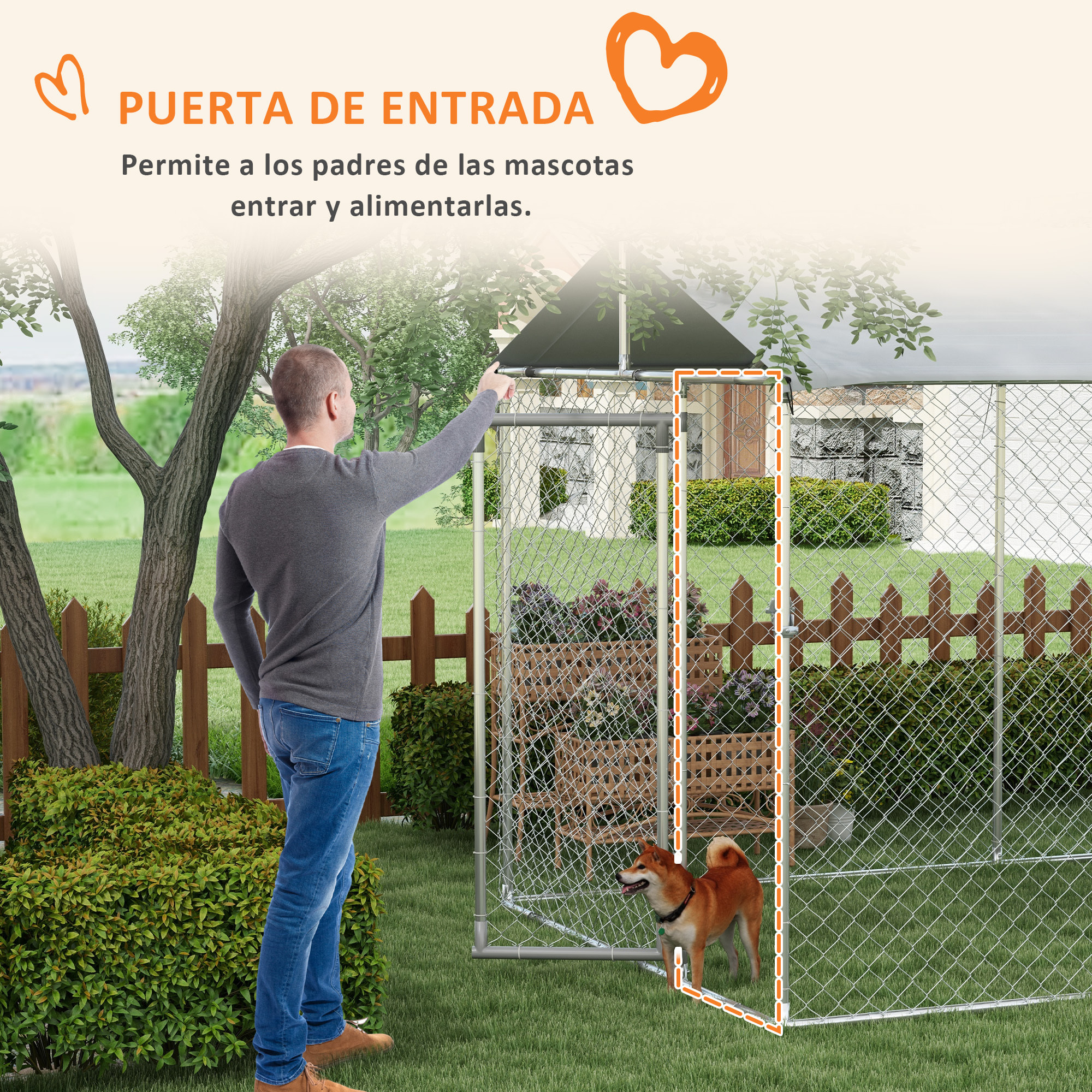 Perrera Jaula de Exterior para Perros Parque para Perros con 1 Puerta Marco de Acero Toldo Impermeable y Anti-UV 600x230x230 cm Plata