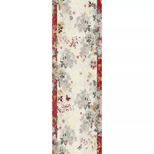 Chemin de table lin & coton lavé 150 g/m² imprimé beige bordeaux Vintage flowers cranberry