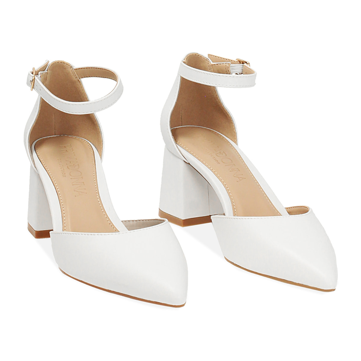 Décolleté open shank donna bianche, tacco largo 6,5 cm