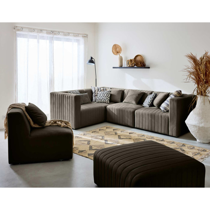 Nova - canapé modulable d'angle réversible - 6 places - avec pouf d'appoint - en velours - Gris