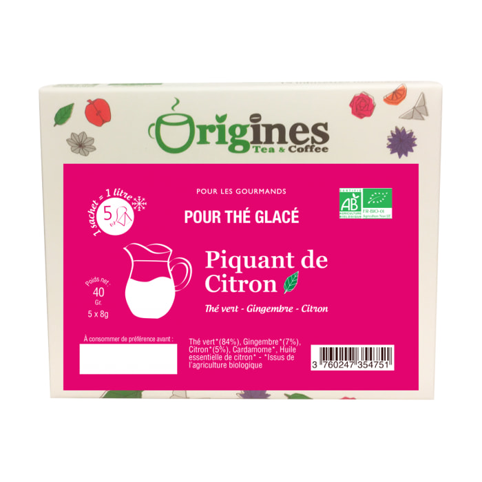 Piquant de Citron - Thé vert Bio gingembre citron - Infusettes thé glacé 5x8g