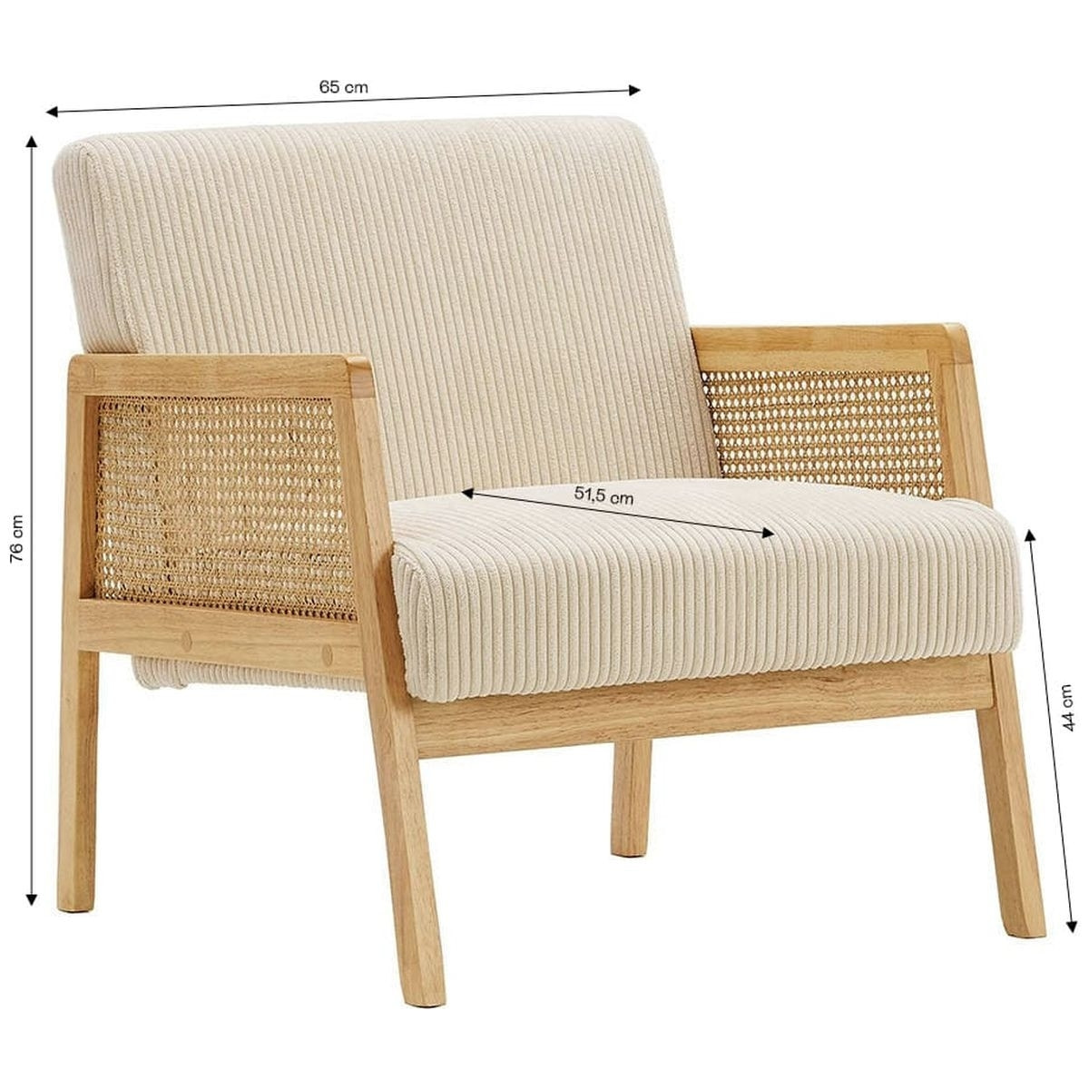 Fauteuil en cannage et velours côtelé - MANI