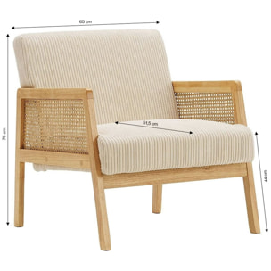 Fauteuil en cannage et velours côtelé - MANI