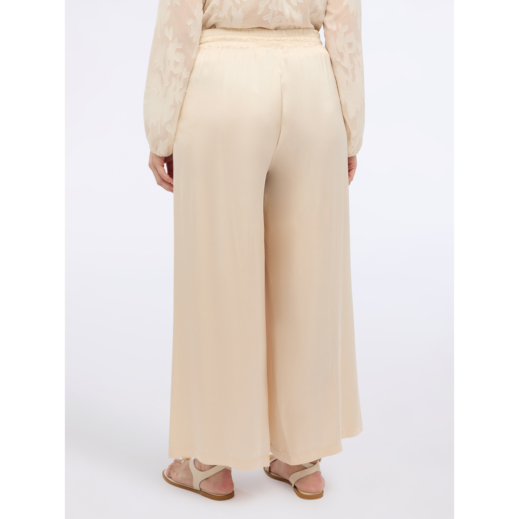 Fiorella Rubino - Pantalones wide leg de raso elástico - Beige