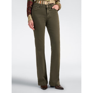 Elena Mirò - Pantalones flare en drill mezcla de algodón - Verde militare