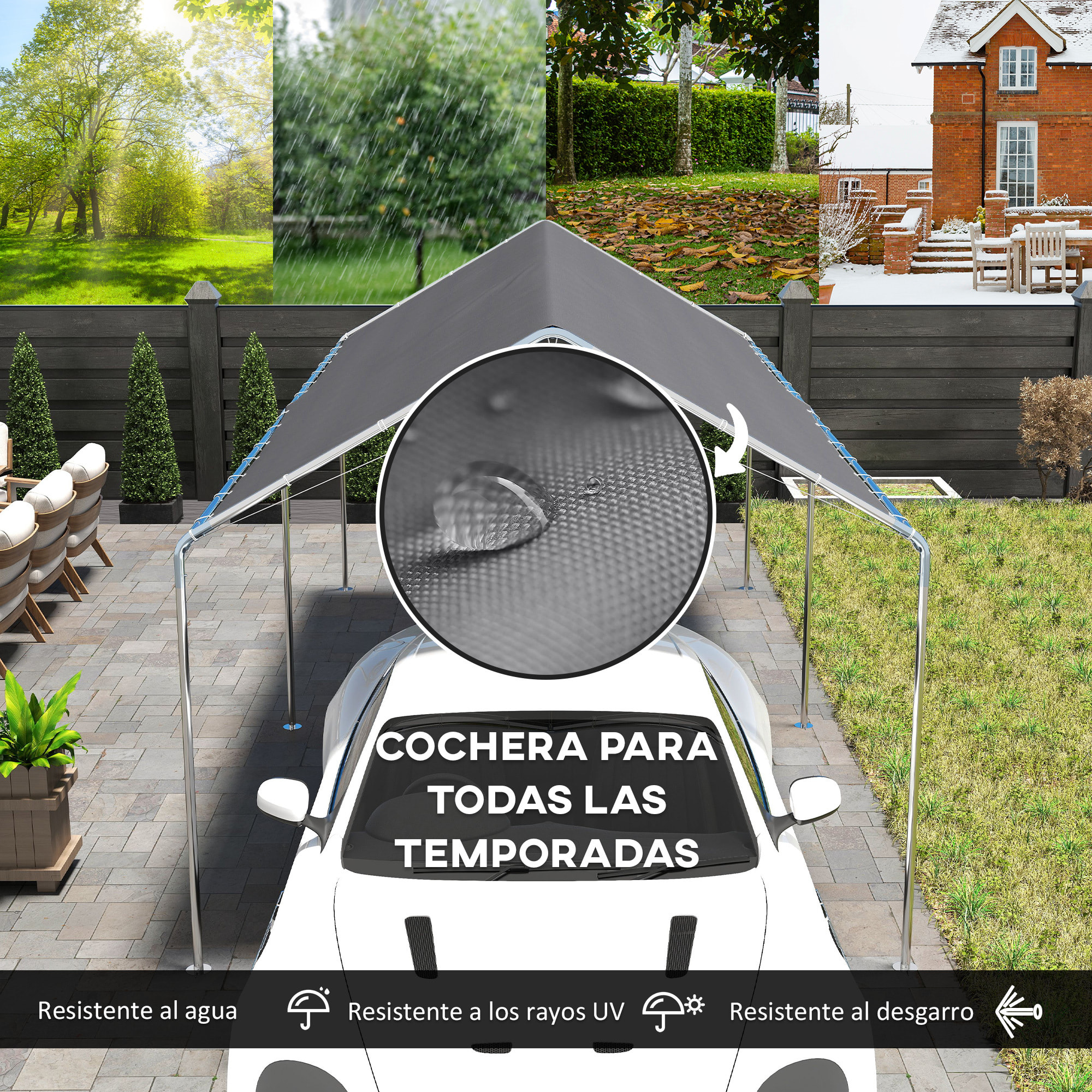 Carpa Garaje para Coche 3x6 m, Cochera Exterior Portátil con Marco de Acero Galvanizado, Impermeable, Anti-UV, Pabellón Gazebo de Jardín con Accesorios, para Eventos, Fiestas, Gris