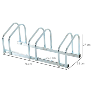 Aparcamiento para 3 Bicicletas Soporte para Aparcar Bicicletas 76x33x27cm Plata