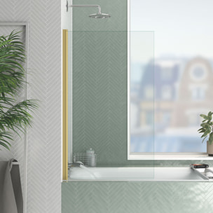 Pare baignoire Rabattable 70x120cm - Profilé finition Or Doré Brossé - Verre Trempé 4mm - ELEMENTARY