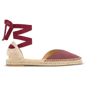 Alpargata plana Brava en lino con cintas, escote en V y punta afilada