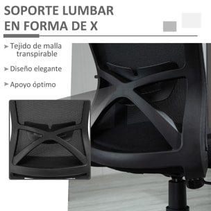 Silla de Oficina Giratoria Silla Escritorio con Altura Ajustable Reposabrazos Soporte Lumbar Respaldo Transpirable y Función Basculante 62x56x95-103 cm Negro