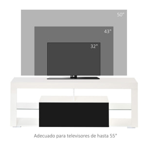 Mueble de TV para Televisiones de 55”Pulgadas Mesa para TV de Salón con Luz LED 6 Modos de Colores Mando a Distancia Cajón y Estantes de Cristal Ajustables 140x35x52 cm Blanco