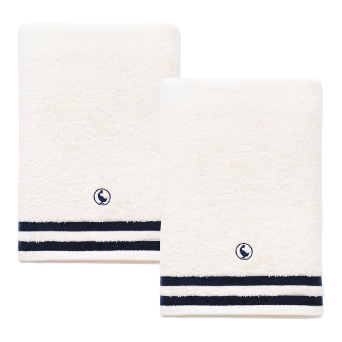 Set de 2 toallas de ducha en color blanco crudo 70x140cm 100% algodón 500gsm el ganso