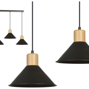 Lampada a sospensione ROWEN in acciaio nero e legno