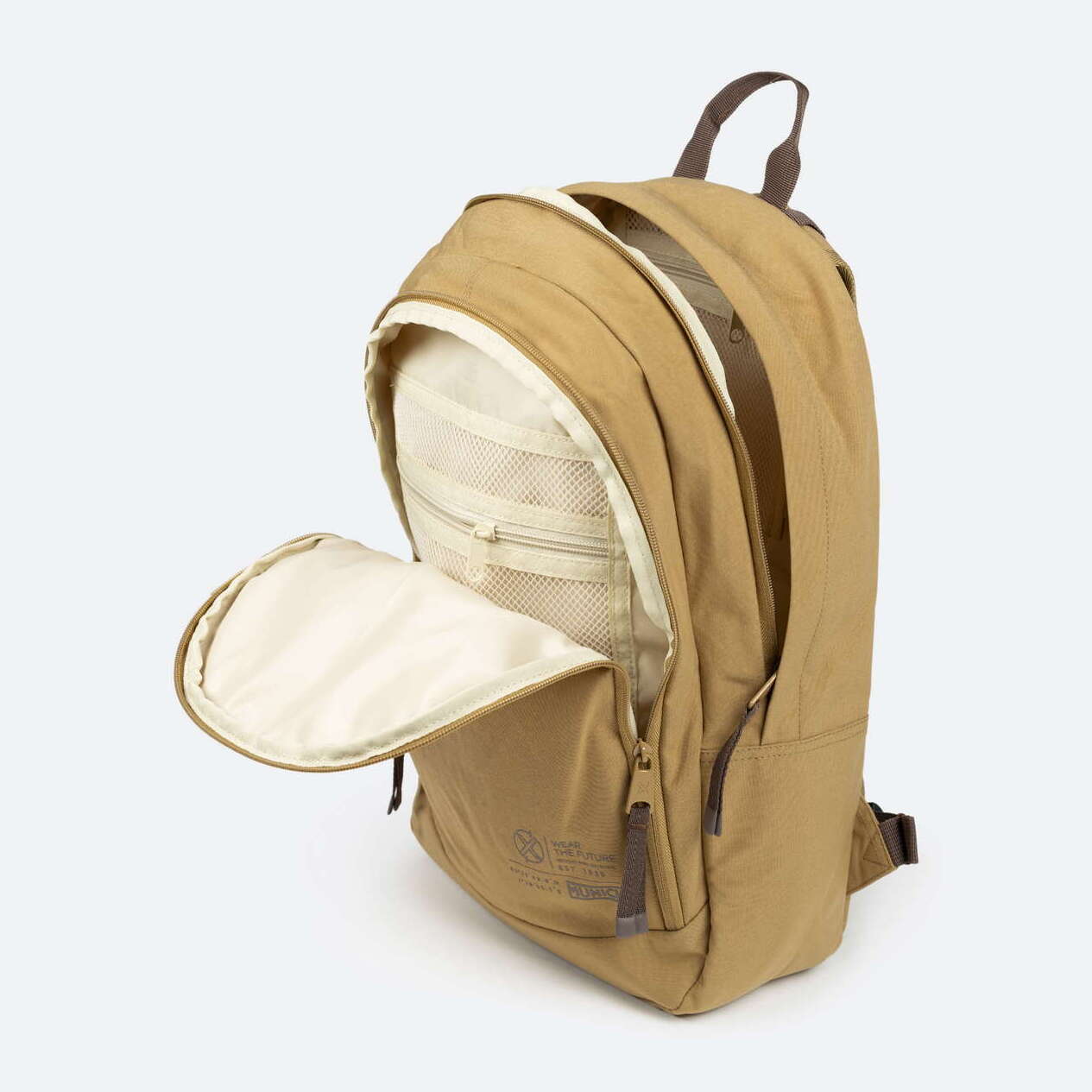 Mochila Sostenible de Doble Compartimento Mostaza TECA RECYCLED. BACKPACK.