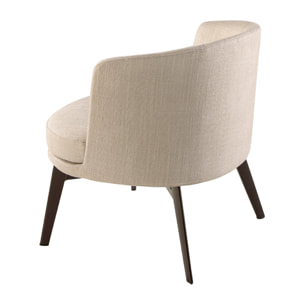 Sillón Angel Cerdá con asiento y respaldo tapizados en tela crema patas de acero inoxidable en marrón metal 74x70x71cm