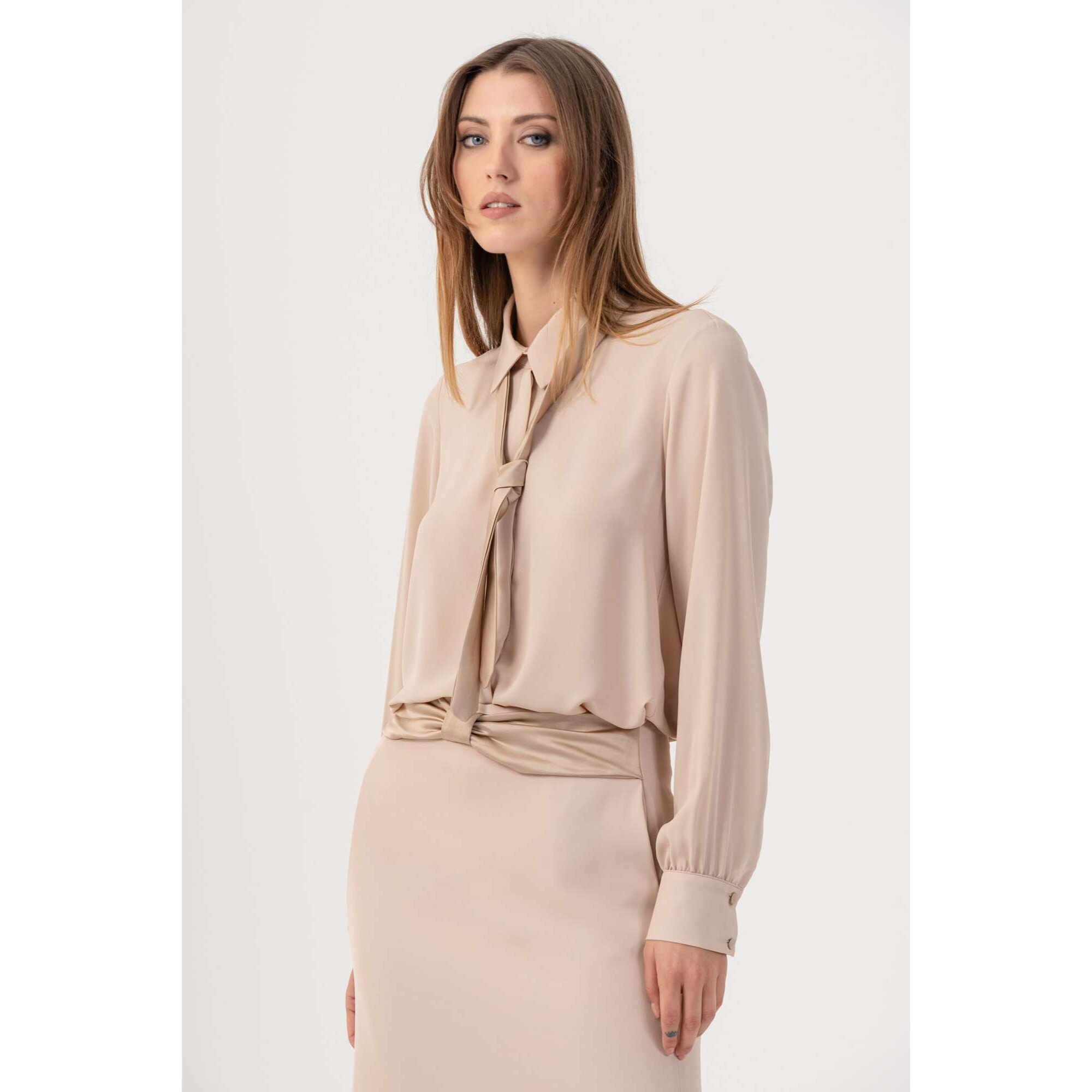 Kocca - Blusa elegante con cravatta Donna, Tinta unita, Girocollo