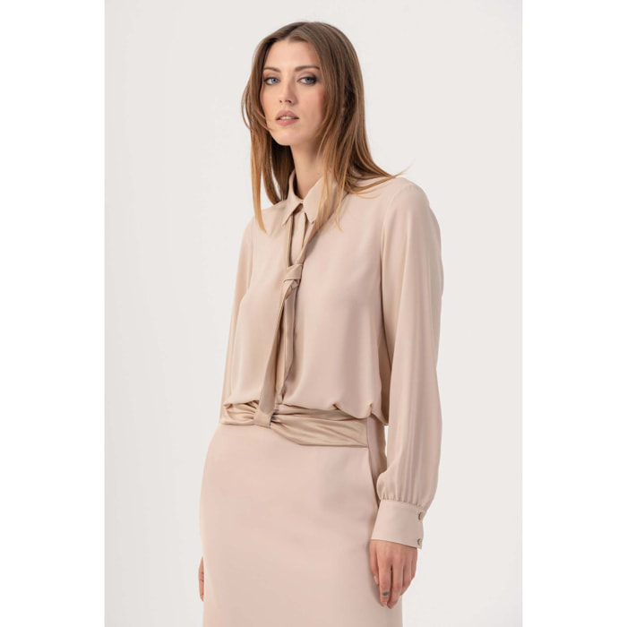 Kocca - Blusa elegante con cravatta Donna, Tinta unita, Girocollo