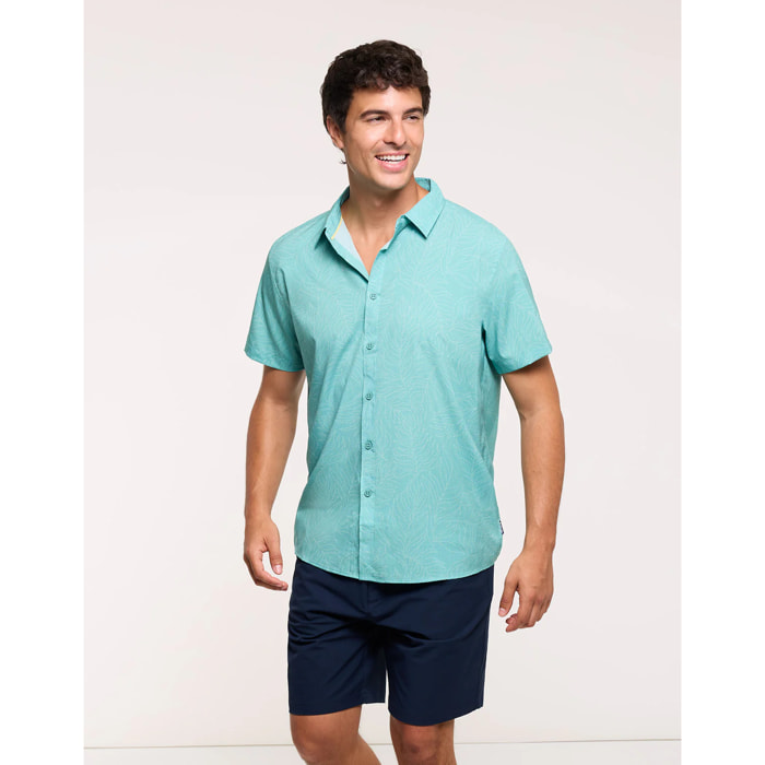 Camisa Estampado Tropical Turquesa - Furami