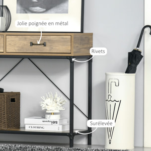 Console table d'appoint design industriel dim. 100L x 35l x 76H cm 2 tiroirs poignées laiton vieilli étagère métal noir aspect bois veinage