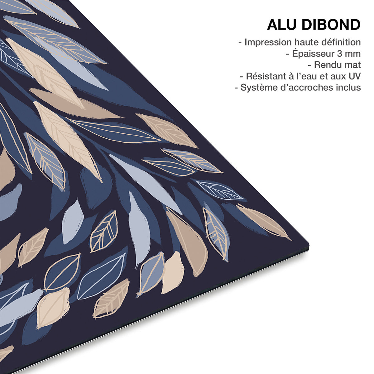 Tableau fleurs Tableau feuilles bleues sur bleu Tableau alu Dibond