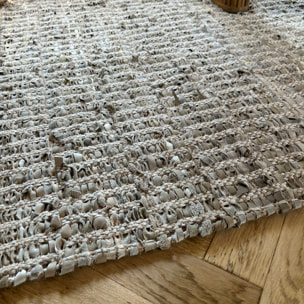 TAPIS EN CUIR JUTE ET COTON TISSE A  LA  MAIN TAUPE 160X230CM ALTAY