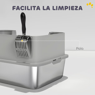 Arenero para Gatos de Acero Inoxidable XL Caja de Arena para Gatos Arenero con Borde Alto Pala Fácil de Limpiar Prueba de Fugas 60x40x29,5 cm Gris
