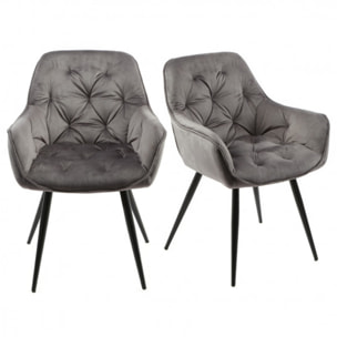 Lot de 2 chaises en velours capitonné avec accoudoirs - PIANA