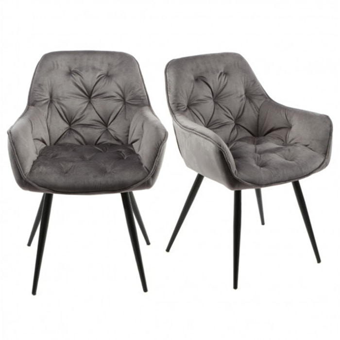 Lot de 2 chaises en velours capitonné avec accoudoirs - PIANA