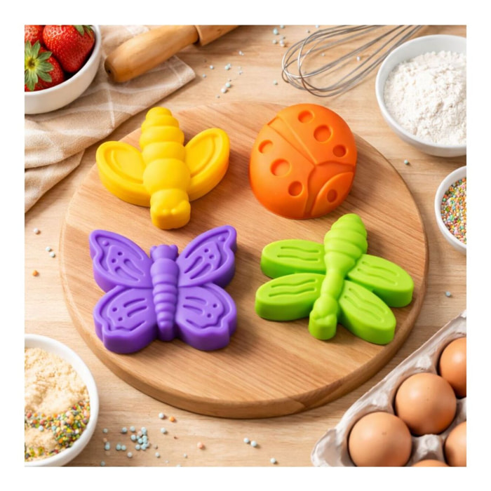 Lot de 4 mini moules en silicone forme insecte, Happy Cake