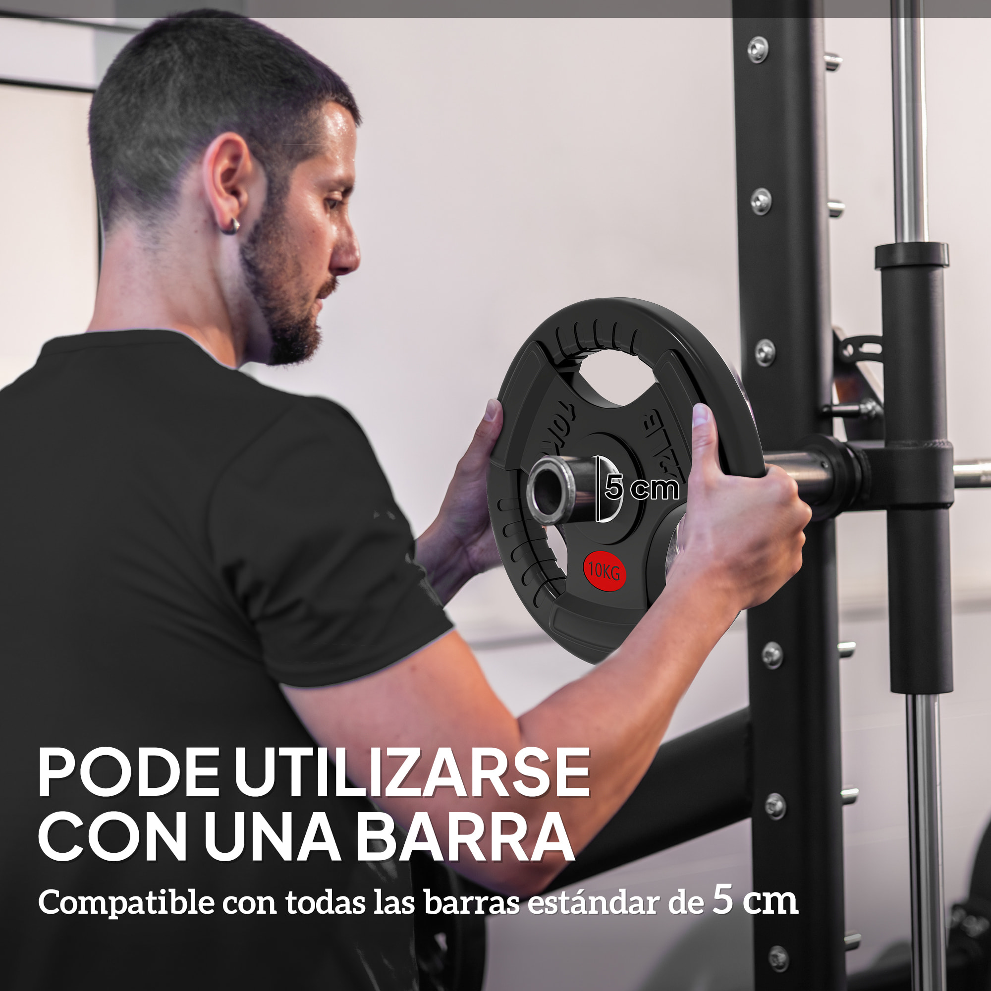 Discos Pesas Olímpicas, Agujero Ø50 mm, 2 Discos de Pesas 10 kg con Anillo Interior de Acero y Triple Agarre, para Mancuernas y Barras, Entrenamiento Fitness en Casa, Gimnasio, Negro