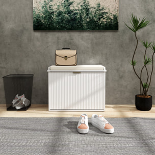 Banc à chaussures compact meuble à chaussures avec banquette design effet cannelé poignée doré