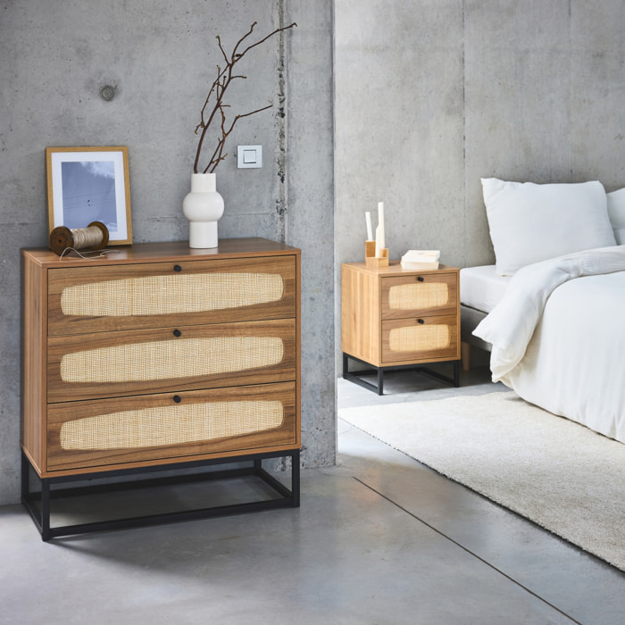 Commode décor bois et cannage 3 tiroirs RETRO