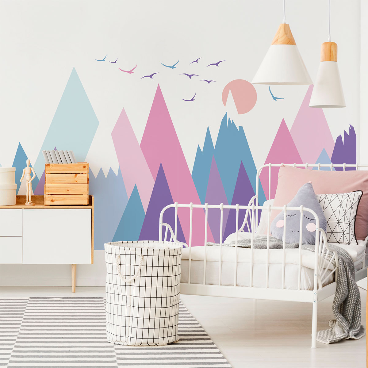 Stickers muraux enfants - Décoration chambre bébé - Autocollant Sticker mural géant enfant montagnes scandinaves MUJKA