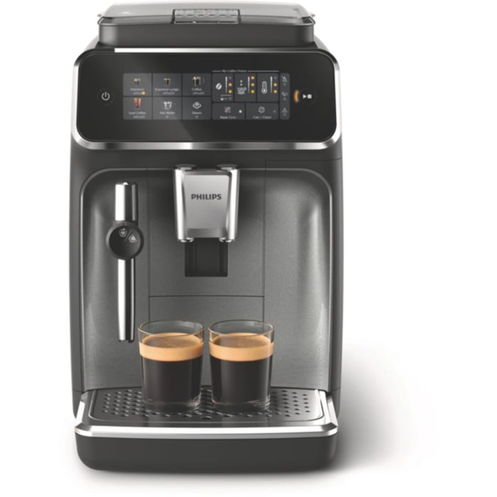 Expresso Broyeur PHILIPS EP3329/70 cafetière à grain série 3300, mousseur à lait, 5 boissons, SilentBrew, Noir mat