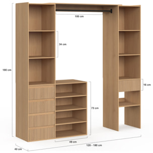 Dressing Faustine extensible 120-180cm 5 tiroirs effet lattes