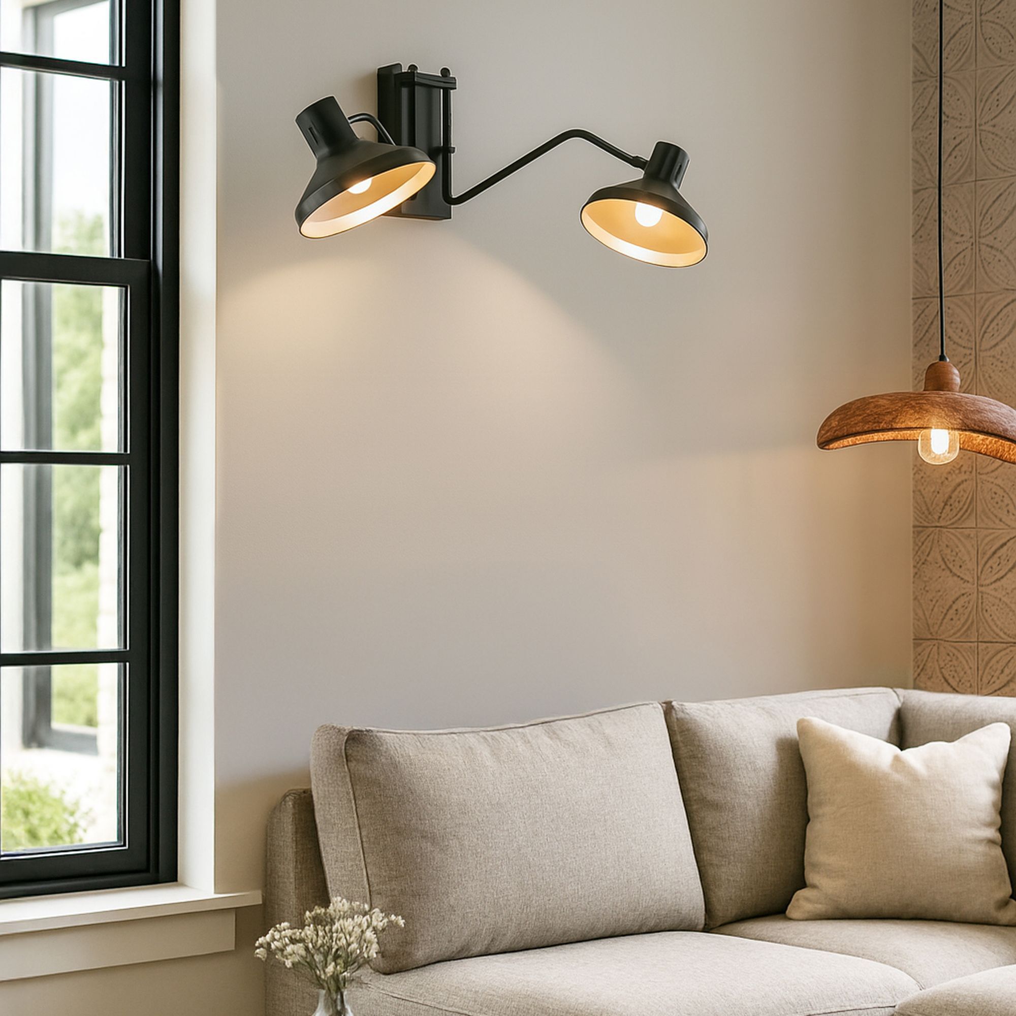 Applique double en métal noir et doré h28cm SNAKE