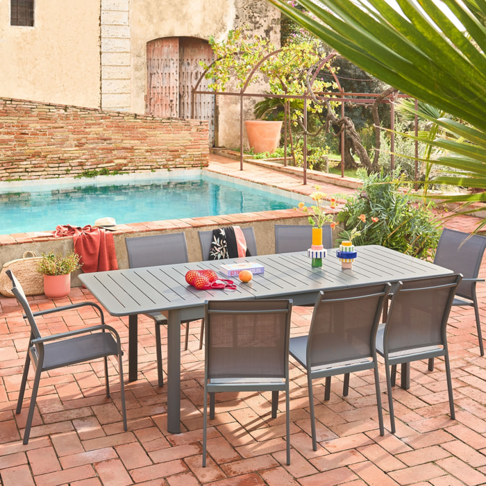 Lot de 4 chaises de jardin CLEVELAND empilables aluminium et textilene anthracite. 64.5 x 45.5 x 89.5 cm