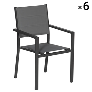 Lot de 6 chaises rembourrées en aluminium anthracite - textilène gris