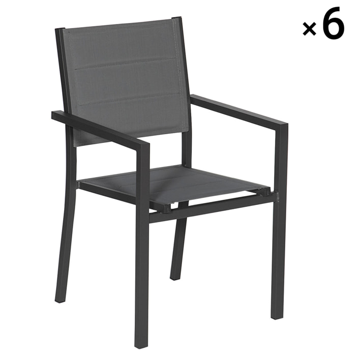 Lot de 6 chaises rembourrées en aluminium anthracite - textilène gris