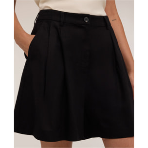 Motivi - Shorts a vita alta in misto lino con pinces - Nero