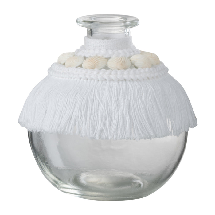 J-Line Vase Coquillages Verre Textile Blanc Small