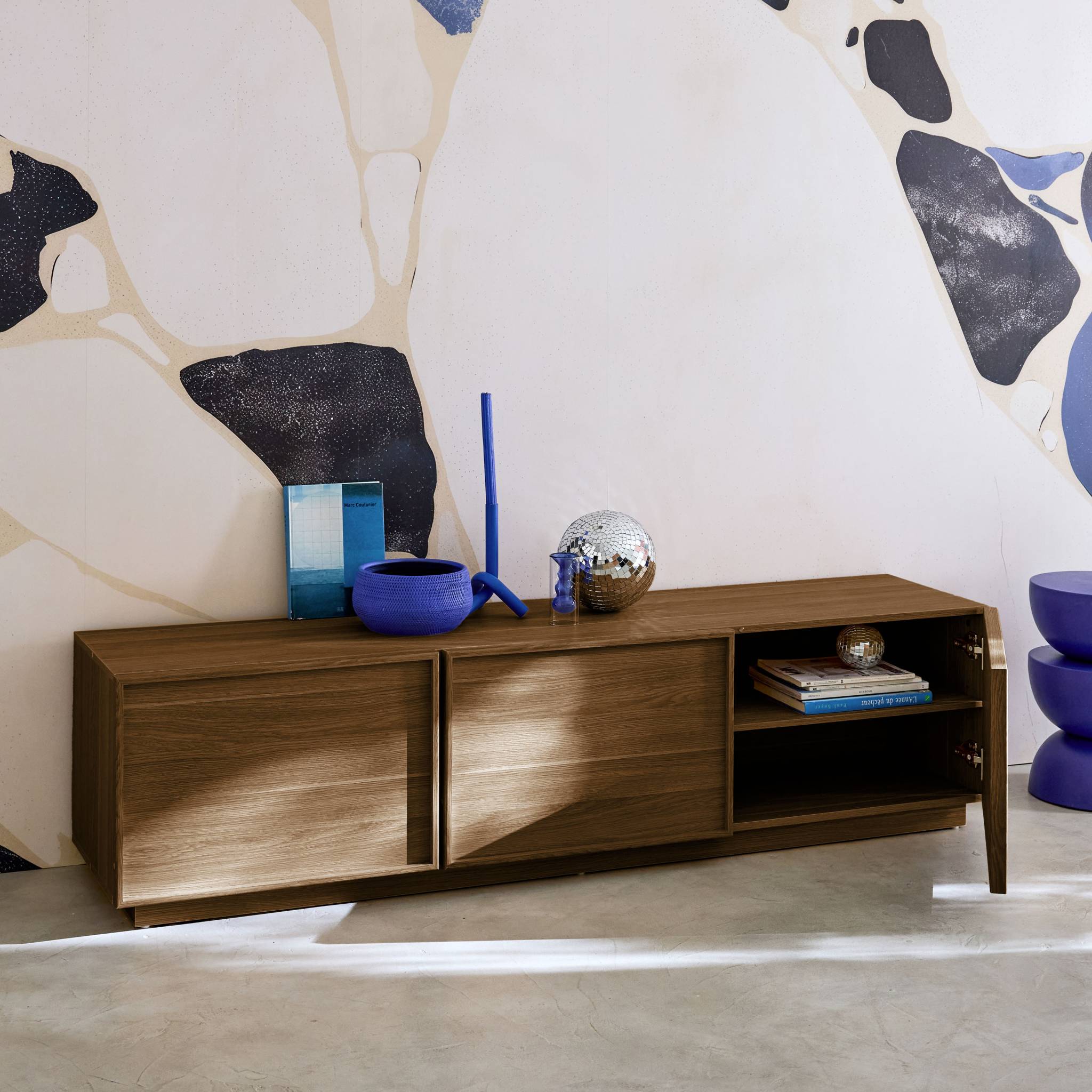Meuble TV décor bois 3 portes 180cm KUBA