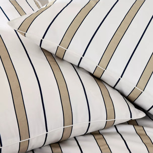 Lot h.couette +taies satin de coton imprimé blanc beige Martigues sable