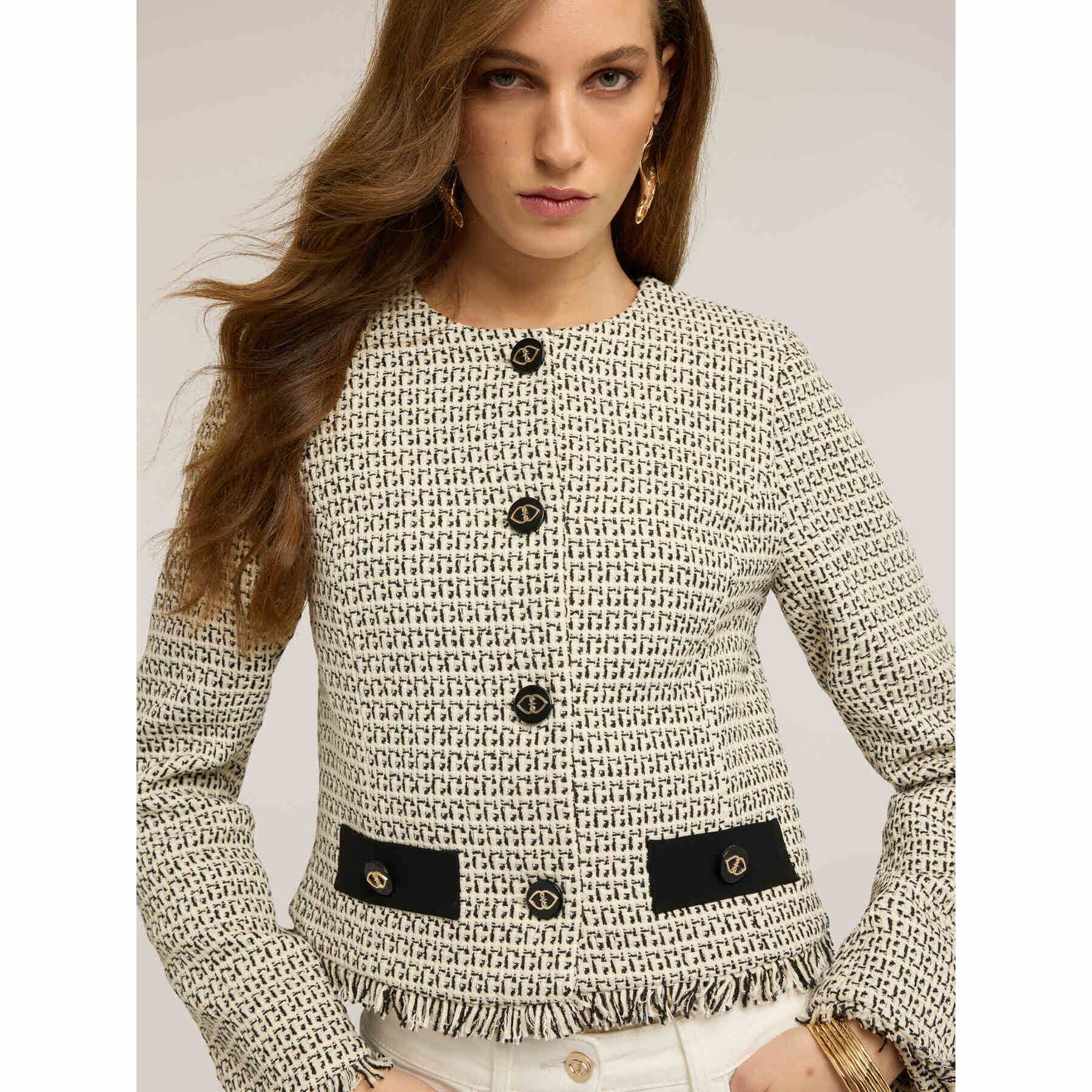 Motivi - Giacca in bouclé con bottoni a contrasto - Beige