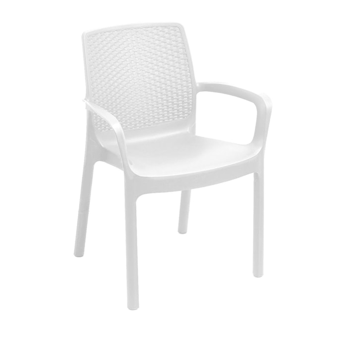 Sedia da esterno Torino, Seduta da giardino, Sedia per tavolo da pranzo, Poltrona outdoor effetto rattan, 100 % Made in Italy, Cm 54x60h82, Bianco