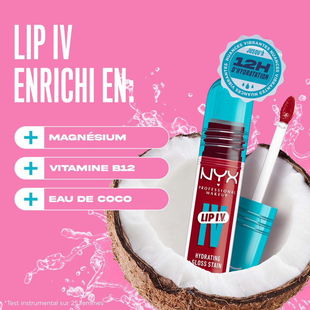 NYX Professional Makeup, Lip IV, Gloss, jusqu'à 12h d'hydratation, hautement pigmenté, fini brillant, Cherry Drenched